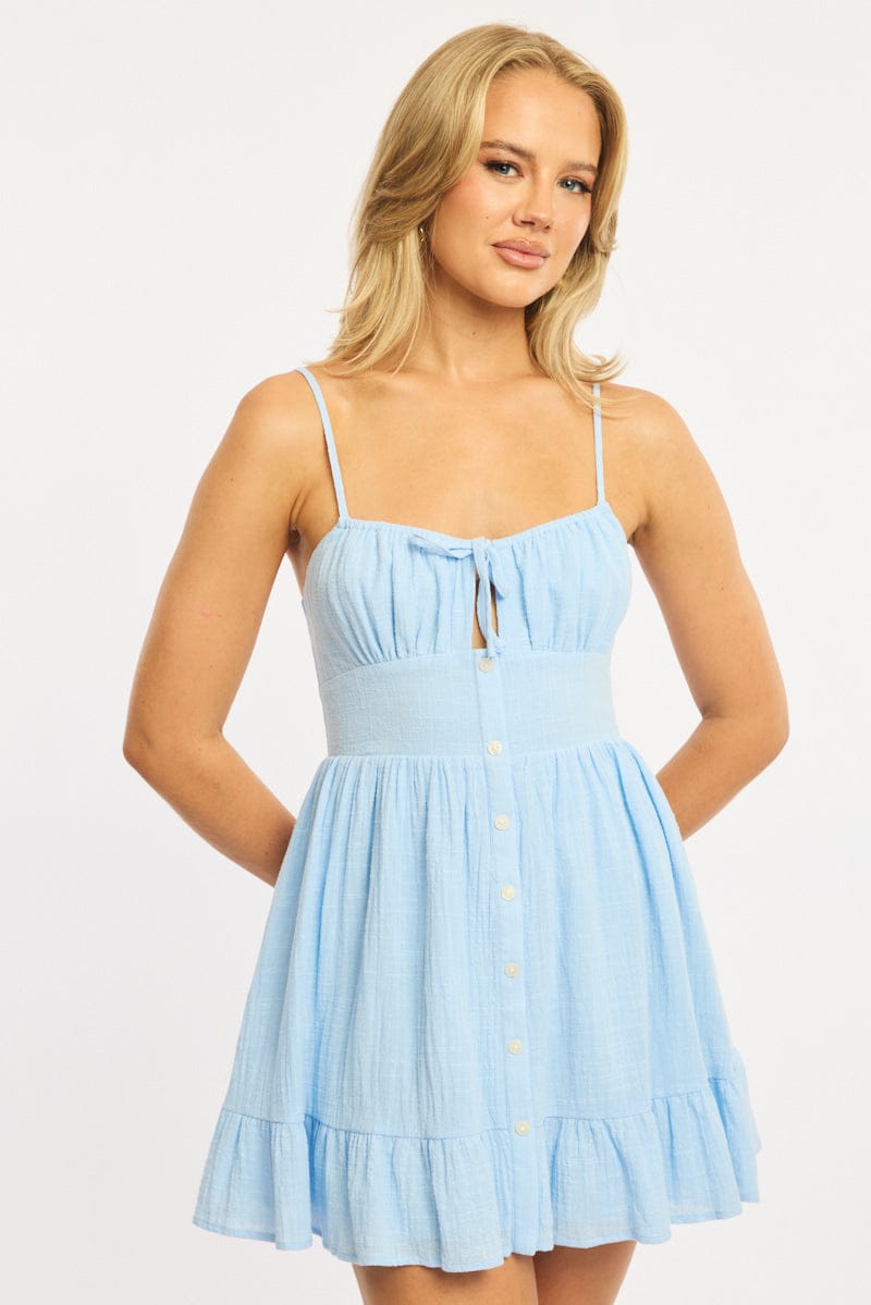 Blue Fit And Flare Dress Mini | Ally Fashion Blue Fit And Flare Dress Mini | Ally Fashion