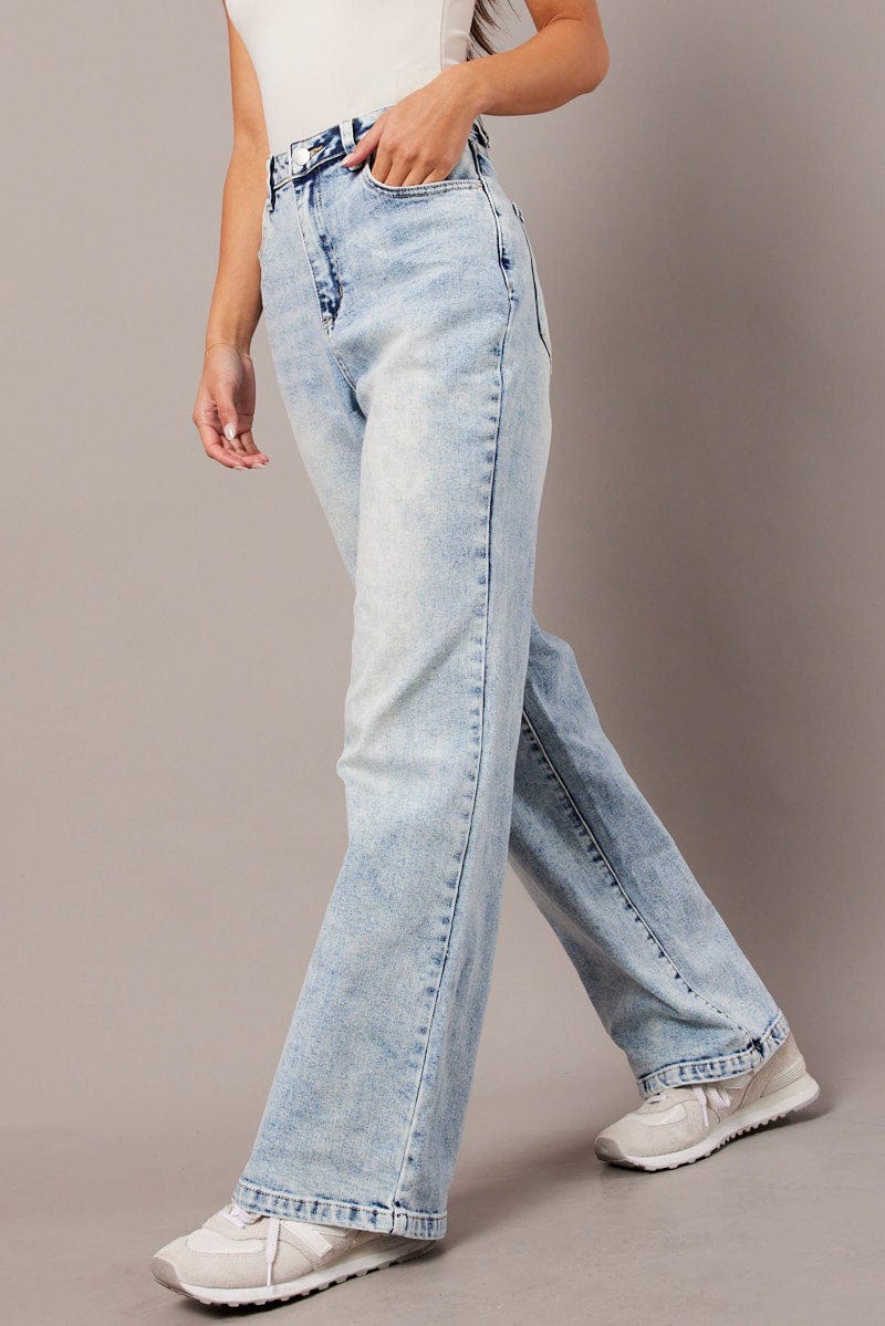 Denim Straight Jean High Rise Acid Wash Ally Fashion