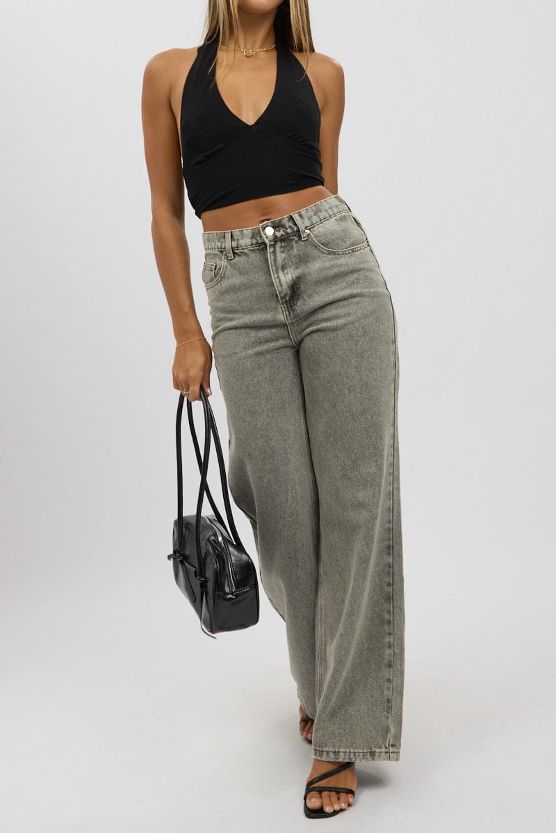 Grey Baggy Jeans Mid rise Ally Fashion - Main Image