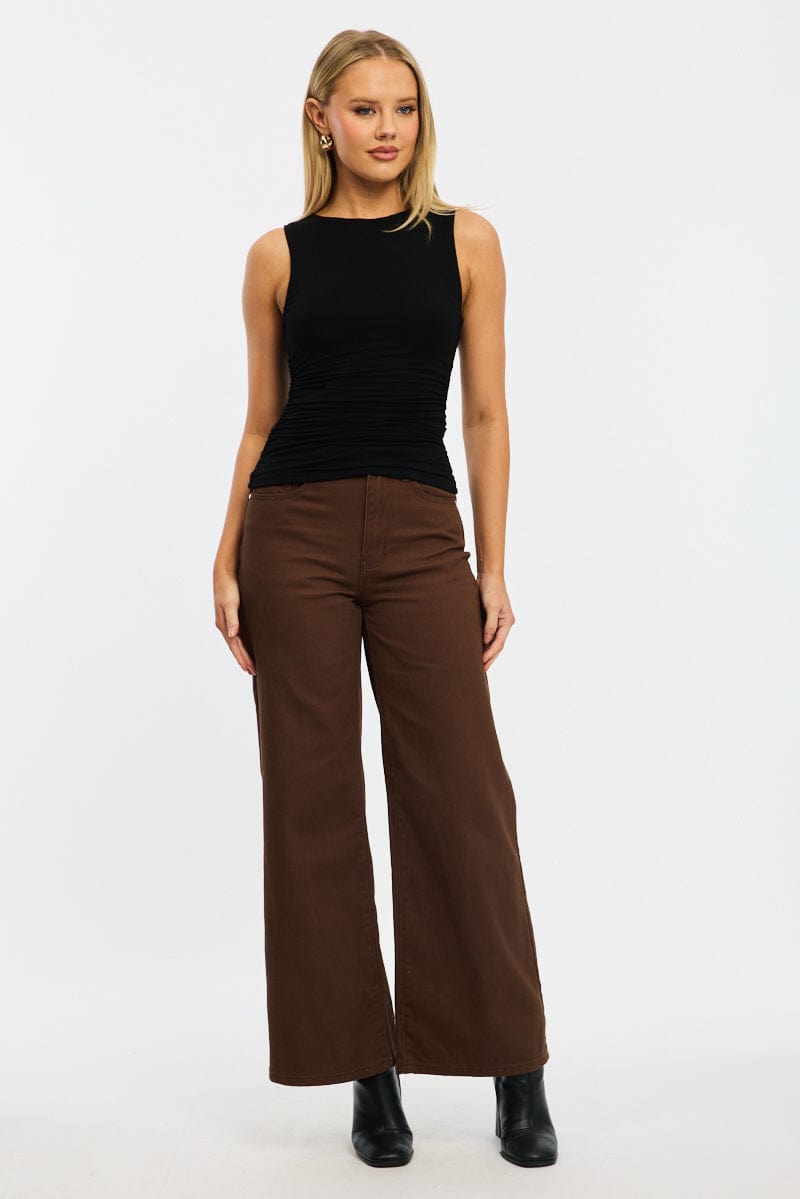 Brown Brown Mid Rise Straight Leg Jeans