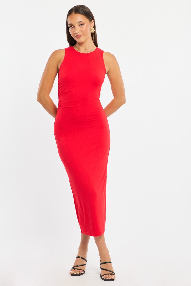 Red Bodycon Dress Round Neck Sleeveless | Ally Fashion Red Bodycon Dress Round Neck Sleeveless | Ally Fashion