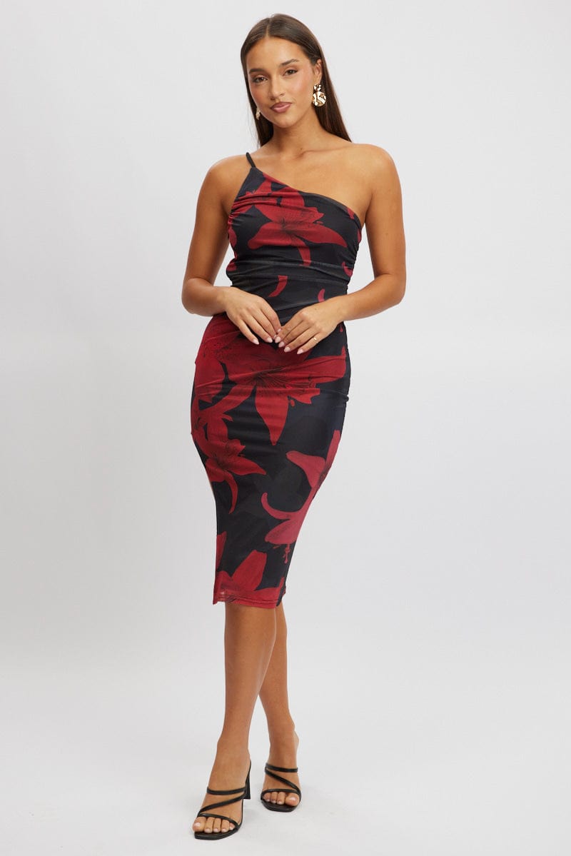 Black Floral Bodycon Dress One Shoulder | Ally Fashion Black Floral Bodycon Dress One Shoulder | Ally Fashion