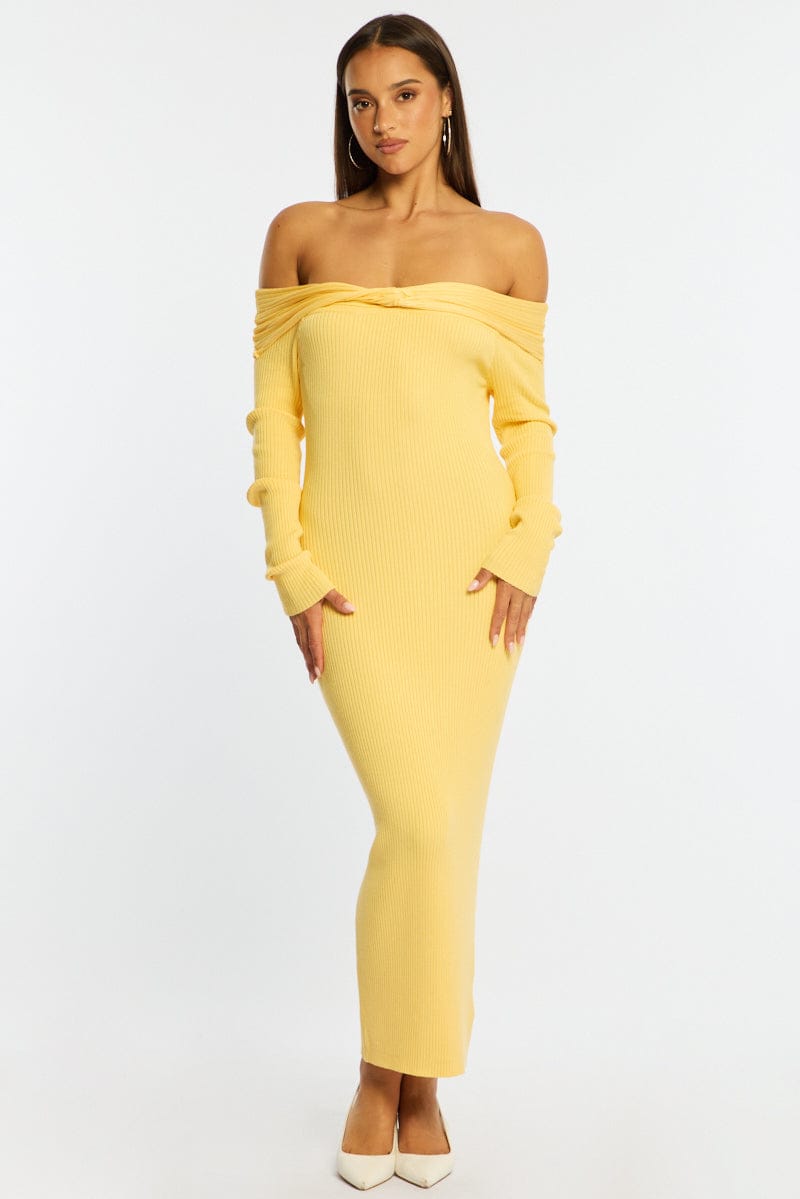 long sleeve maxi dress butter yellow Yellow Knit Dress Long Sleeve Maxi