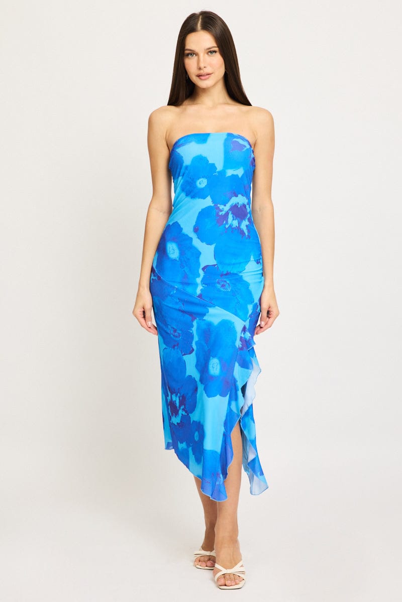 Blue Floral Bodycon Dress Mesh Floral | Ally Fashion Blue Floral Bodycon Dress Mesh Floral | Ally Fashion