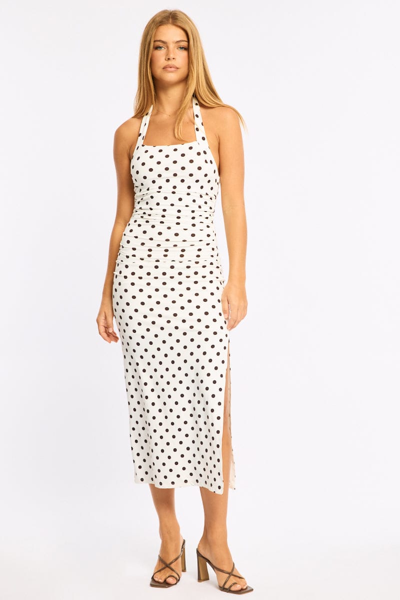 White Polka Dot Bodycon Dress Halter Neck | Ally Fashion White Polka Dot Bodycon Dress Halter Neck | Ally Fashion
