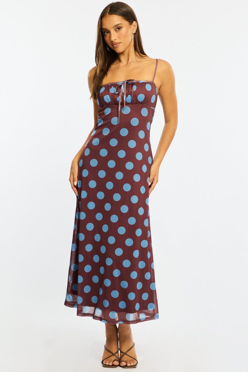strappy polka dot midi dress product info and reviews Brown Polka Dot Midi Dress Strappy