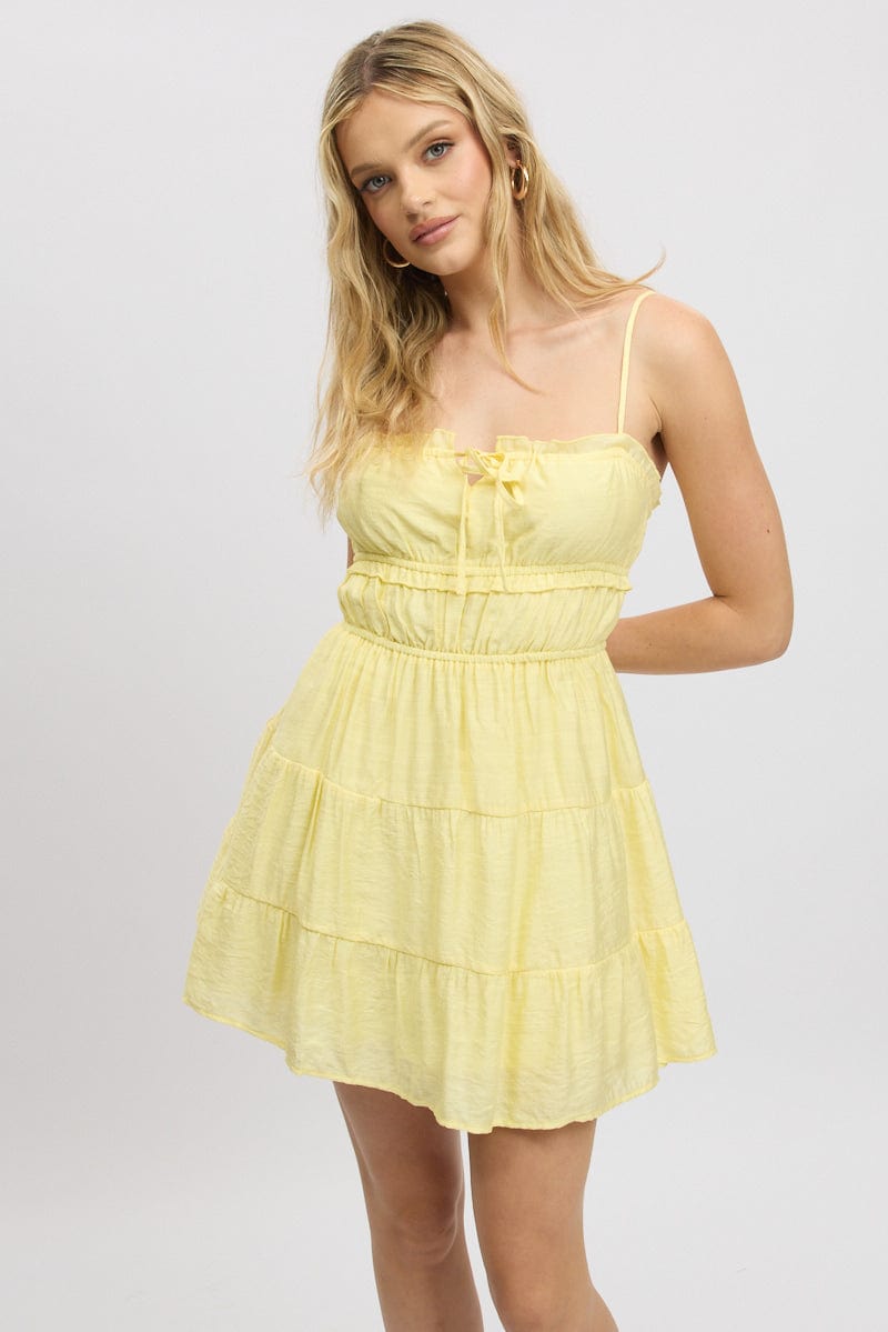 Yellow Fit And Flare Dress Cut Out | Ally Fashion Yellow Fit And Flare Dress Cut Out | Ally Fashion