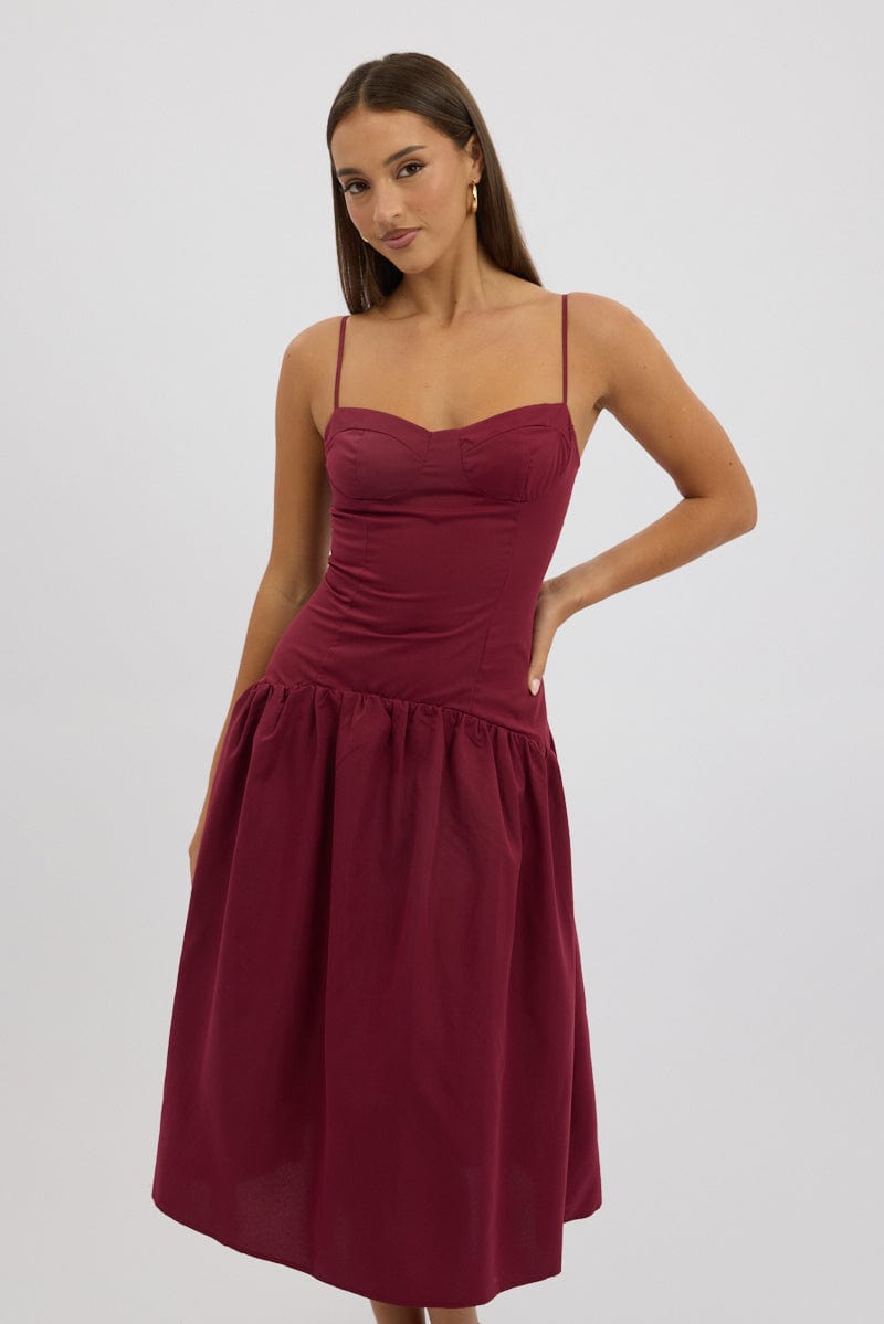 Red Midi Dress Drop Waist | Ally Fashion Red Midi Dress Drop Waist | Ally Fashion