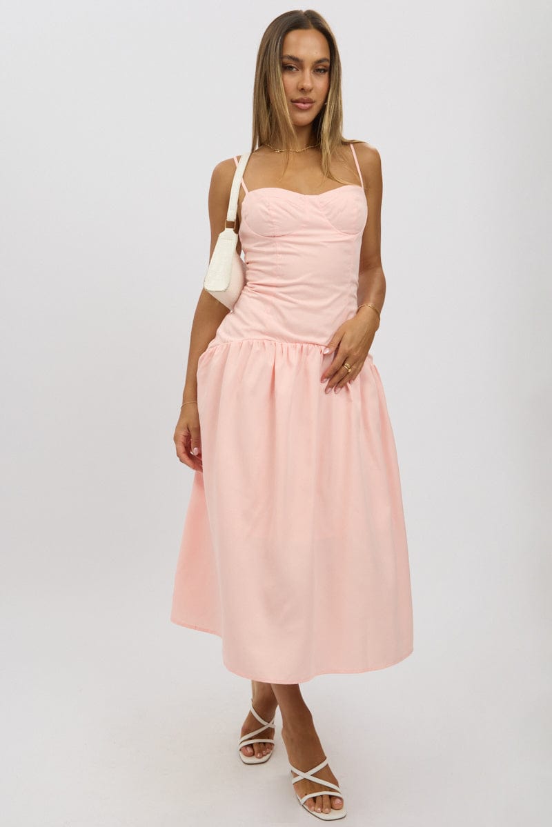 Pink Midi Dress Drop Waist | Ally Fashion Pink Midi Dress Drop Waist | Ally Fashion