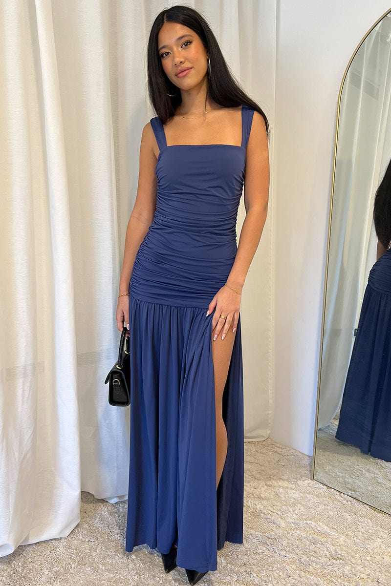Blue Maxi Dress Front Split | Ally Fashion Blue Maxi Dress Front Split | Ally Fashion