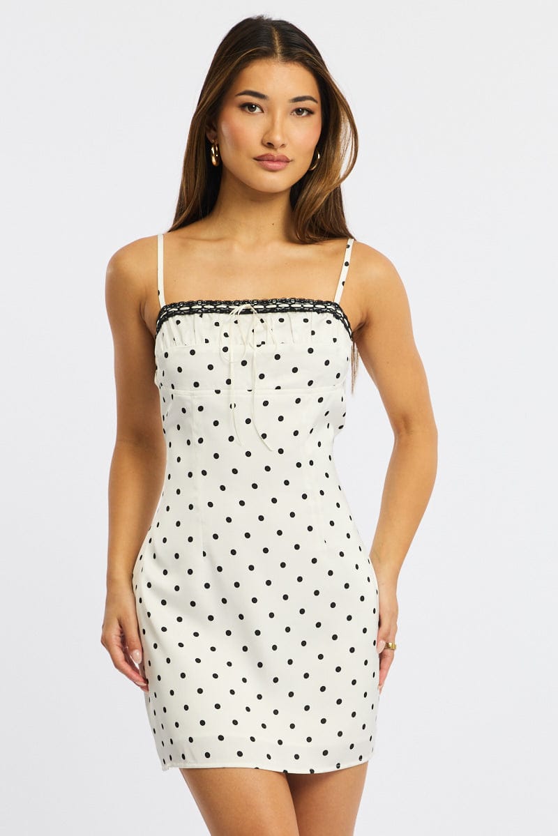 White Polka Dot Mini Dress Satin | Ally Fashion White Polka Dot Mini Dress Satin | Ally Fashion