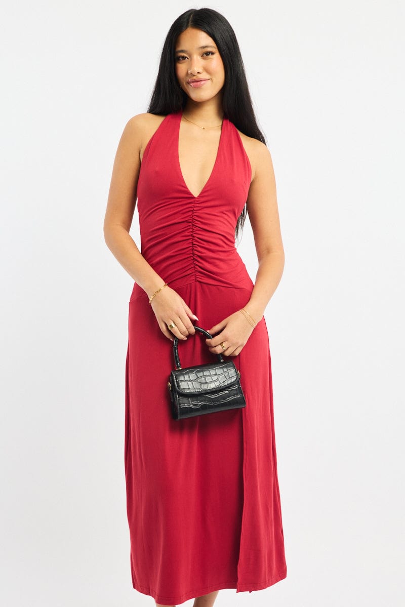 Red Halter Neck Midi Dress | Ally Fashion Red Halter Neck Midi Dress | Ally Fashion
