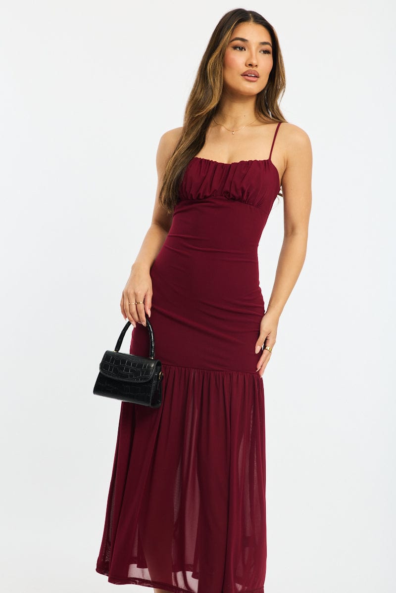 Red Maxi Dress Gathered Bust Mesh | Ally Fashion Red Maxi Dress Gathered Bust Mesh | Ally Fashion