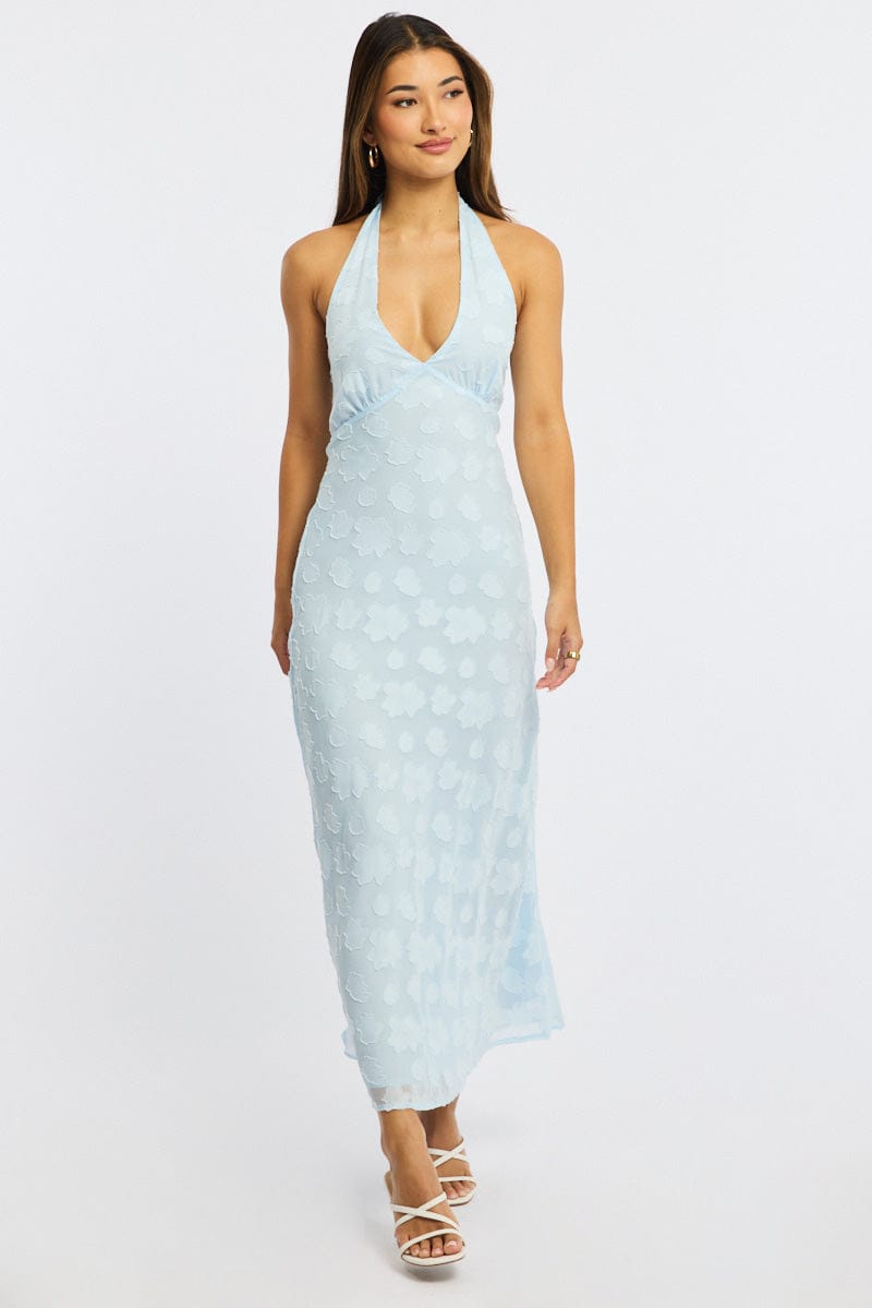 Blue Halter Neck Midi Dress | Ally Fashion Blue Halter Neck Midi Dress | Ally Fashion