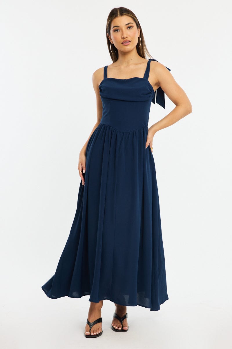 Blue Maxi Dress Tie Shoulder | Ally Fashion Blue Maxi Dress Tie Shoulder | Ally Fashion