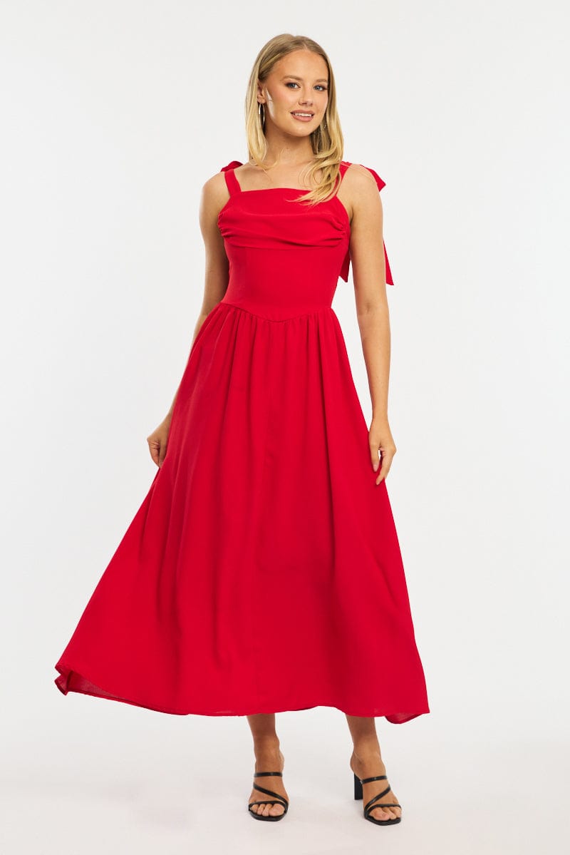 Red Maxi Dress Tie Shoulder | Ally Fashion Red Maxi Dress Tie Shoulder | Ally Fashion