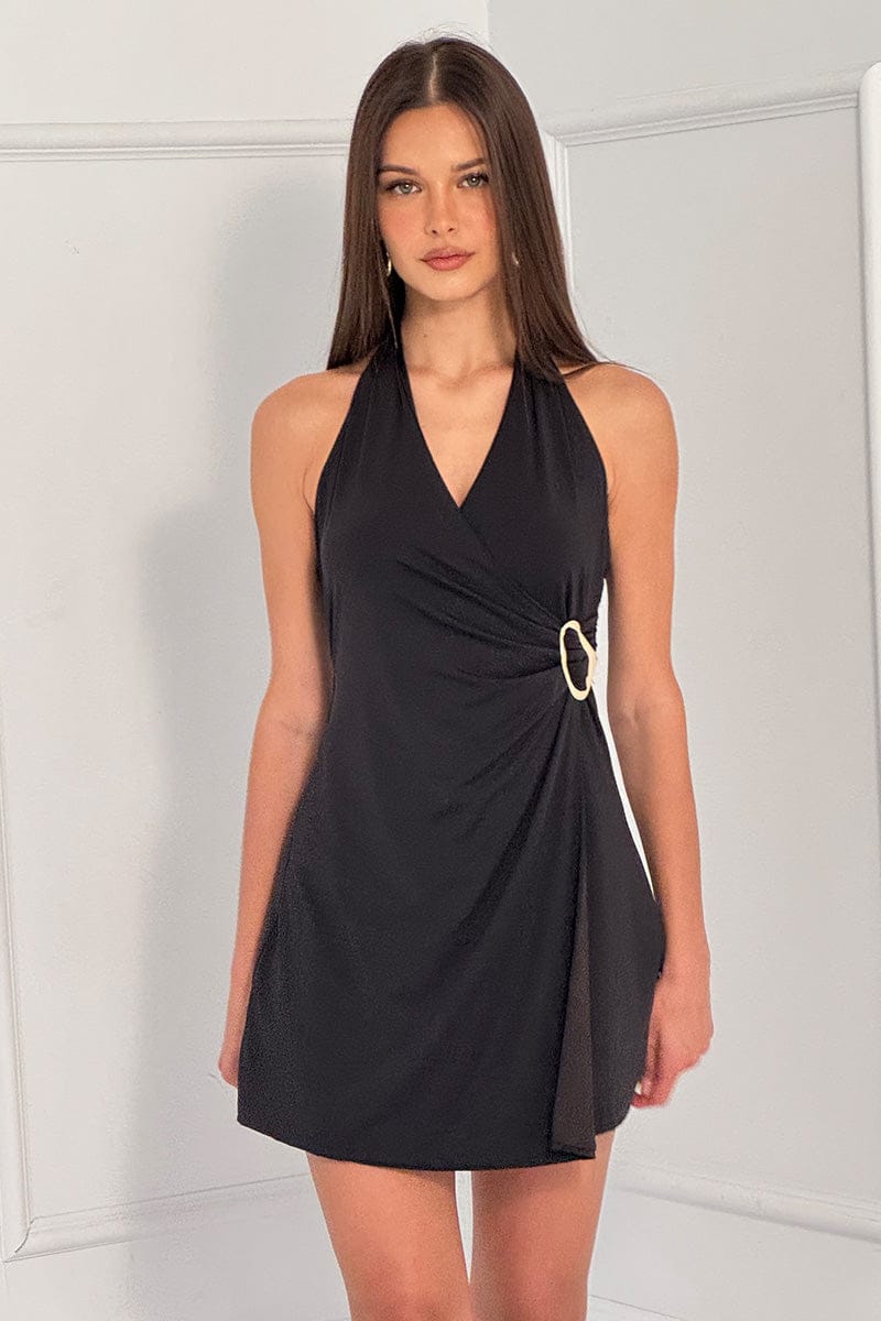 sachin and babi light blue dress WAL G PETITE RUBY HALTER NECK SKATER - Jersey dress - black main image 1