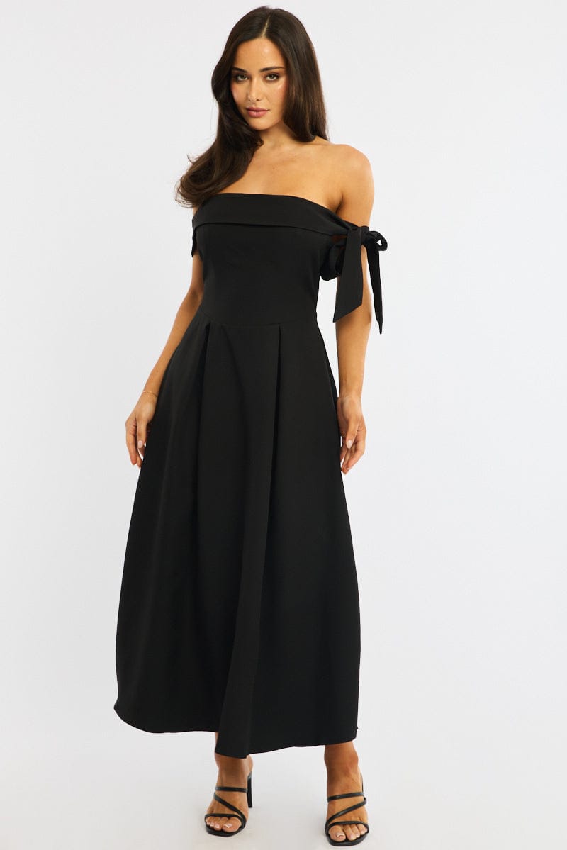 Black Off Shoulder Midi Dress | Ally Fashion Black Off Shoulder Midi Dress | Ally Fashion
