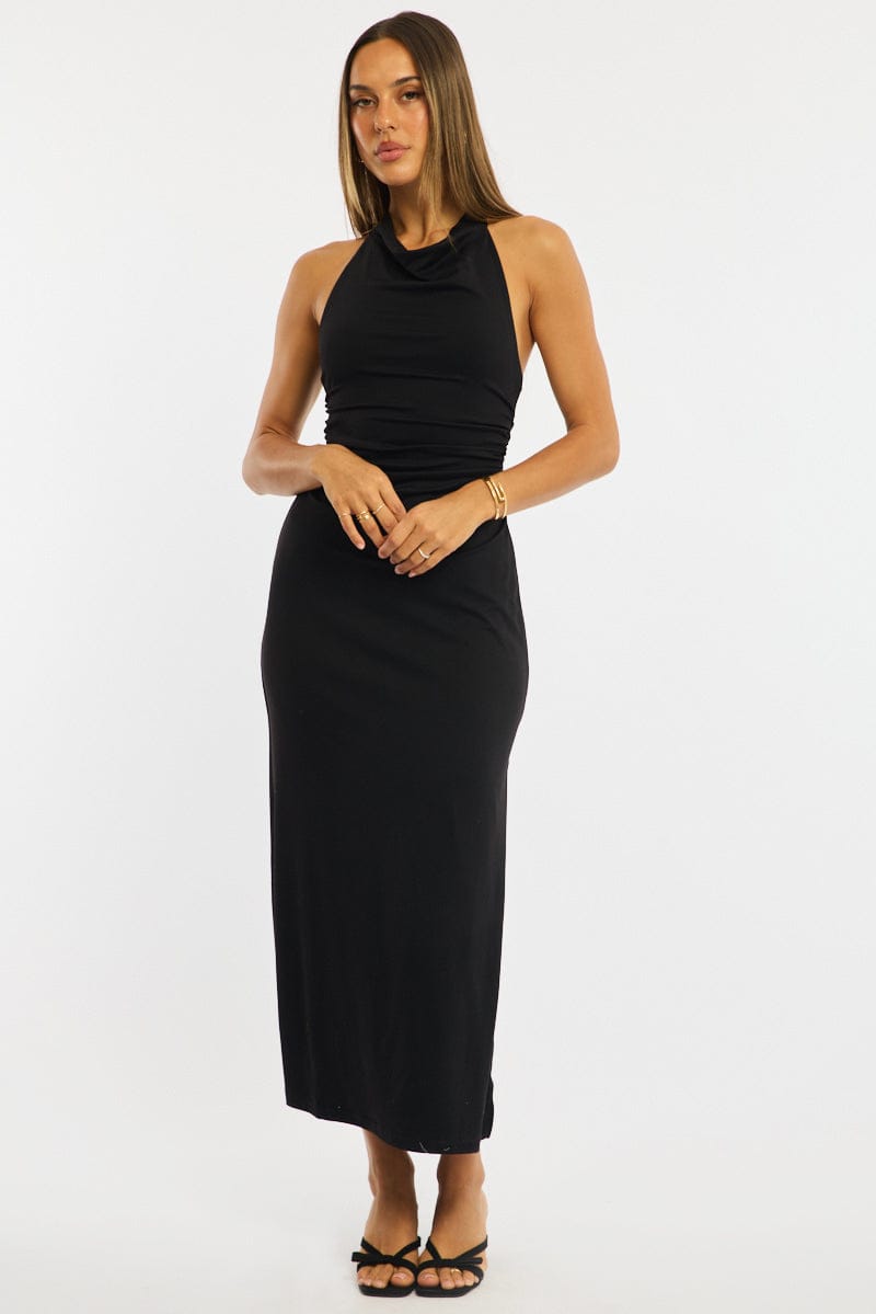 Black Midi Dress Halter Neck