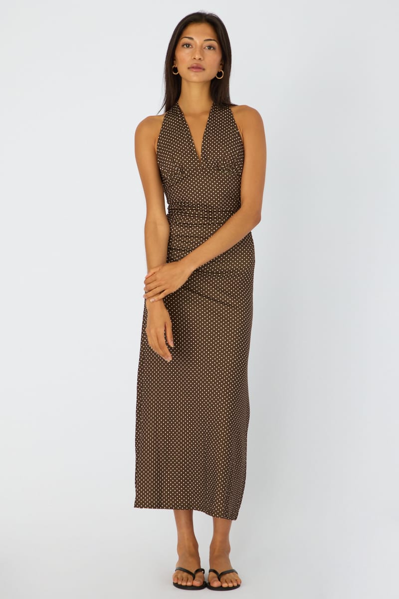 grey dresser and nightstand Brown Polka Dot Halter Neck Midi Dress