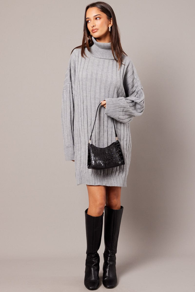 Grey Knit Dress Long Sleeve Jumper | Ally Fashion Grey Knit Dress Long Sleeve Jumper | Ally Fashion