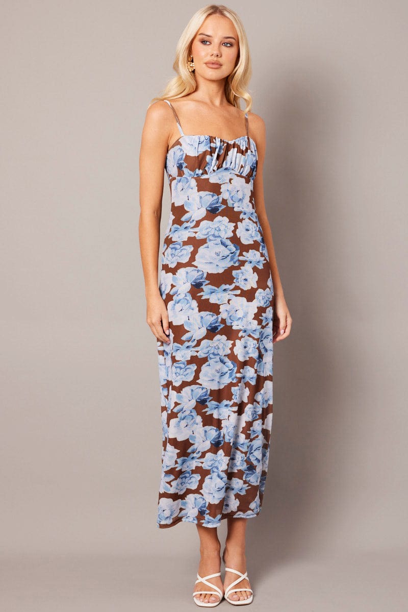 floral bodycon midi dress Multi Floral Bodycon Dress Singlet Midi