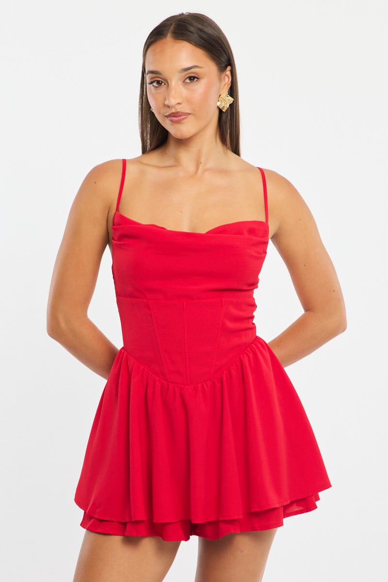 open lace back dress 1970s Vintage Red Gingham Ruffle Sleeveless Dress with Big Pockets