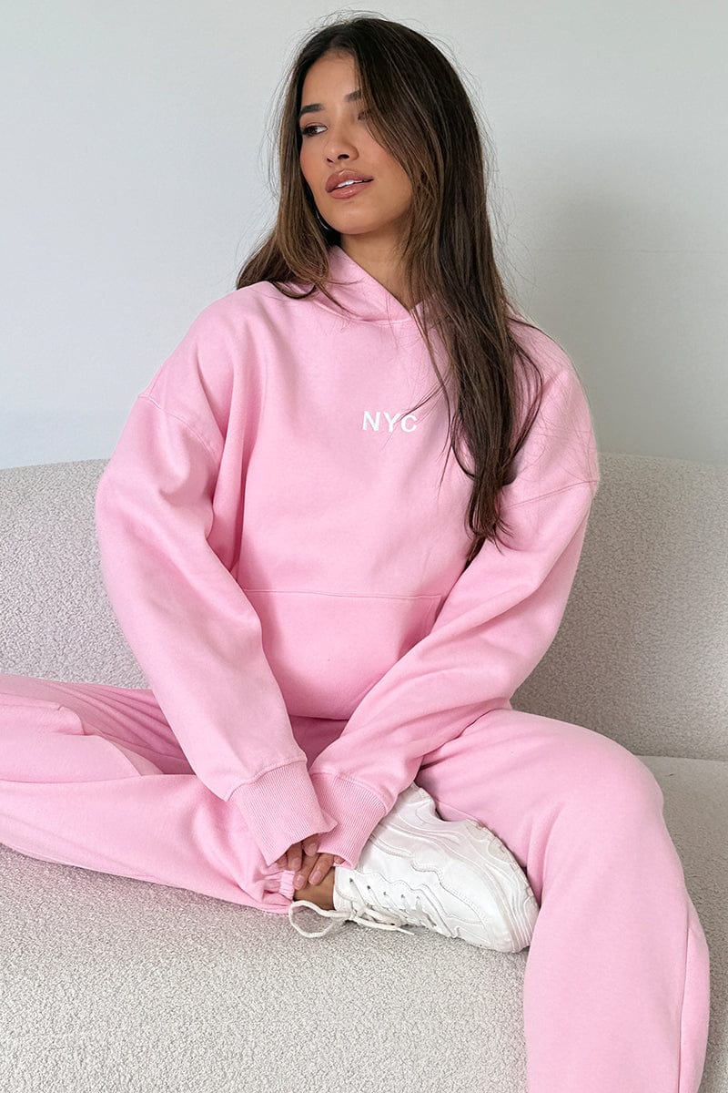 Pink Hoodie Sweater Long Sleeve Ally Fashion - Main Image