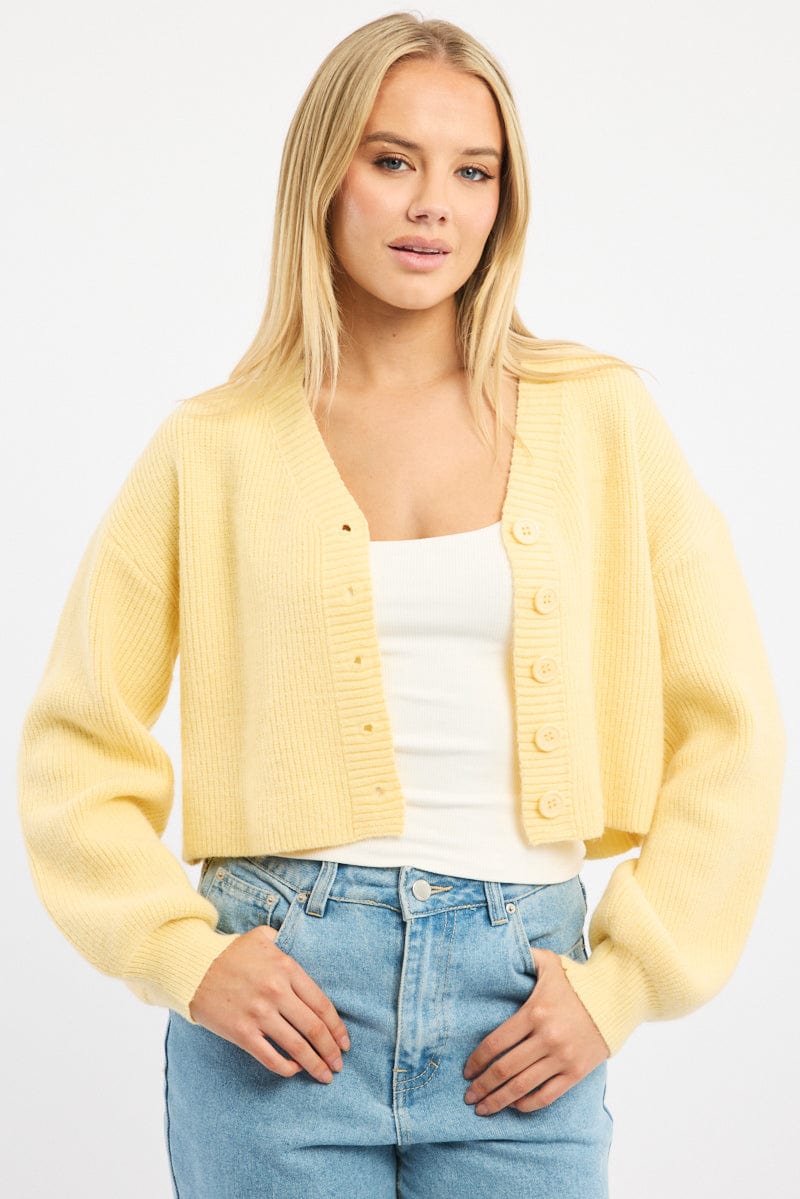 Yellow Oversized Knit Cardigan V-neck Ally Fashion