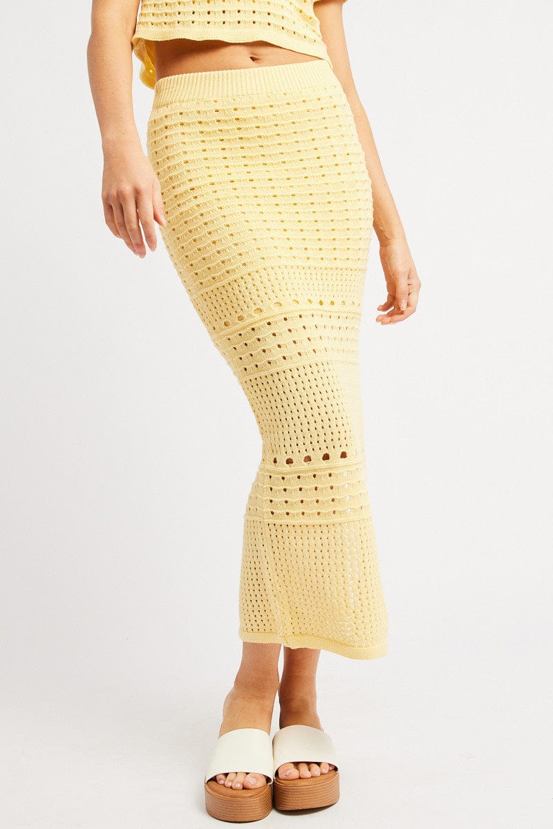 Yellow Crochet Skirt High Rise Maxi Ally Fashion