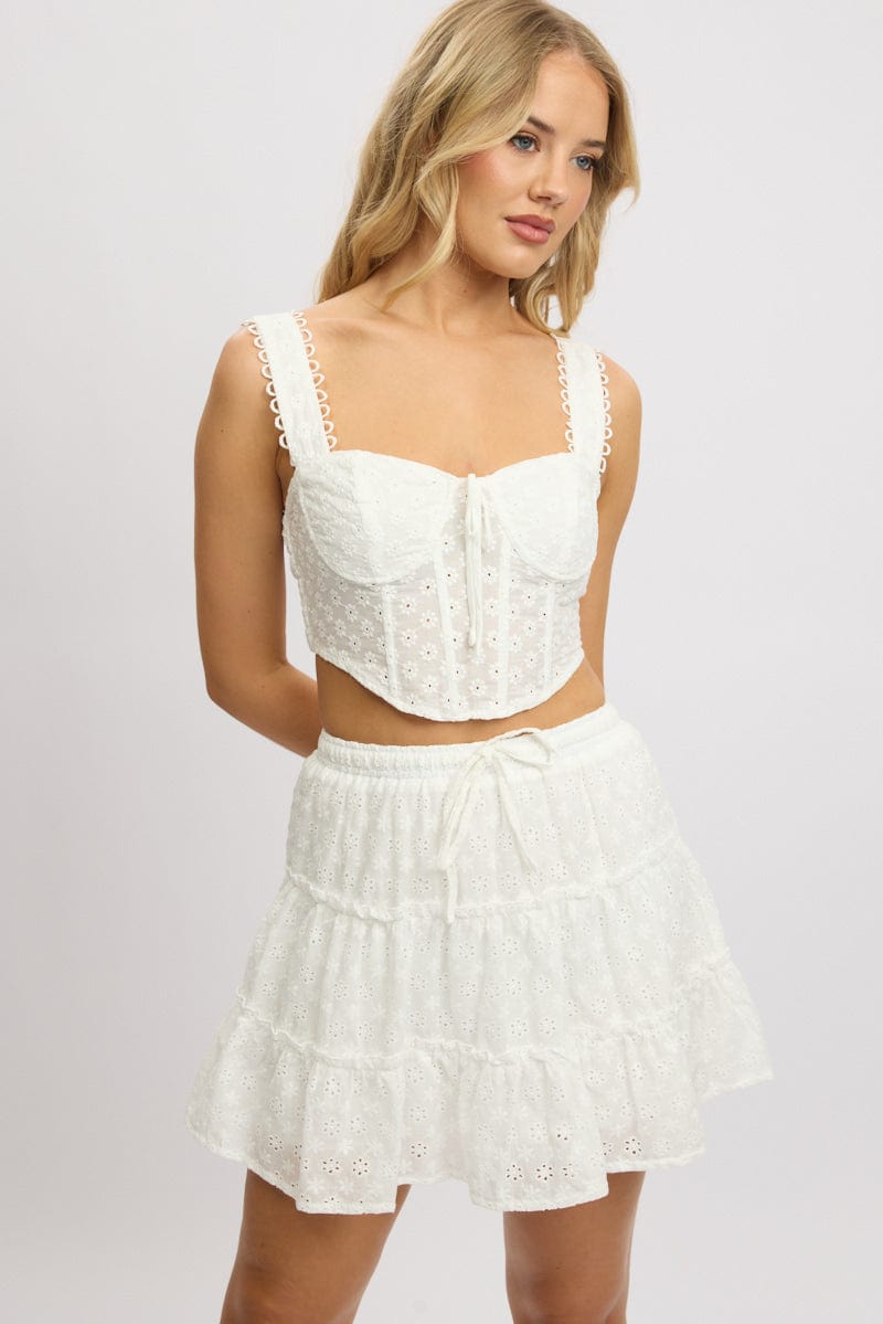white skater skirt dress Lulus Promise Lace V-Neck Short Mini Size S a flattering skater fit and a square neckline with thick straps White Eyelet Dress White Cotton
