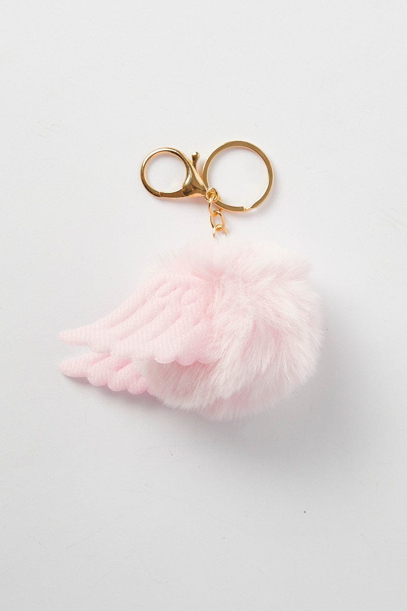 Pink Pom Pom With Wings Keyring Ally Fashion