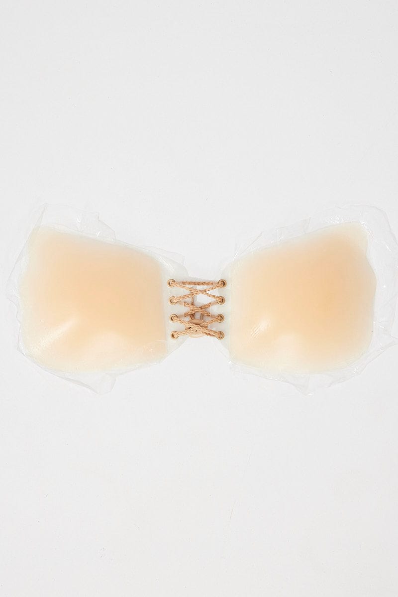 Beige Silicone Lace Up Self Adhesive Bra