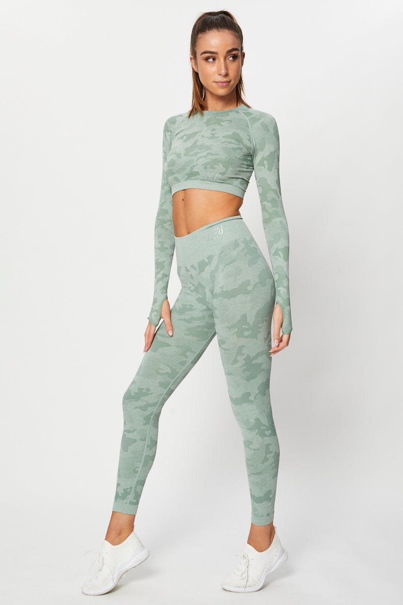 Women's Green Seamless Camo Activewear Leggings Ally Fashion