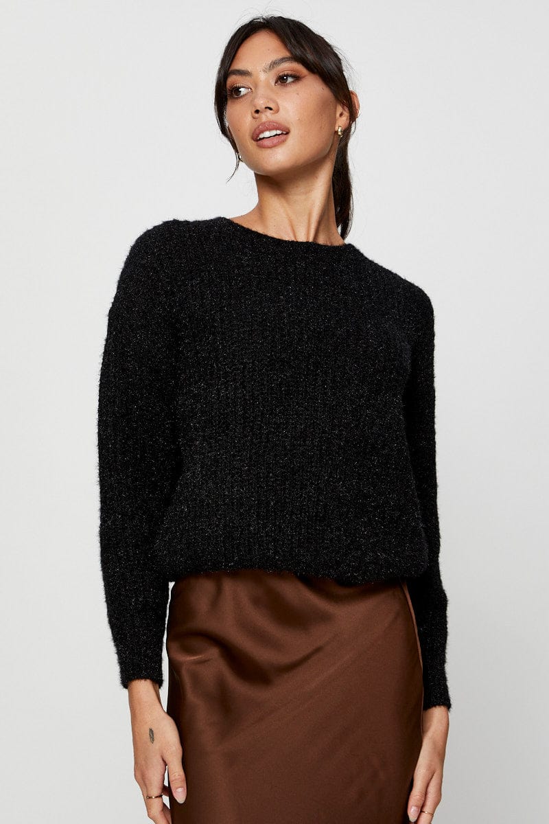 Black Fluffy Knit Top – www.