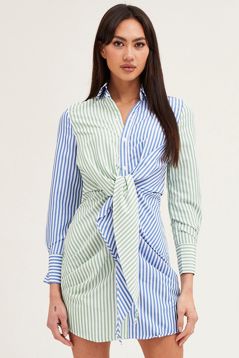 Women's Stripe Shirt Dress Long Sleeve Mini Ally Fashion