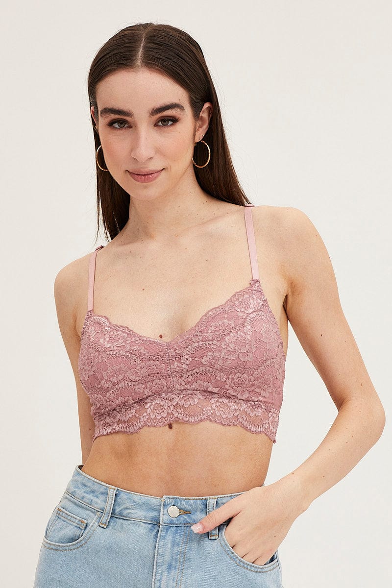 Forever 21 Women's Lace-Trim Mesh Bralette in Neon Pink, XL