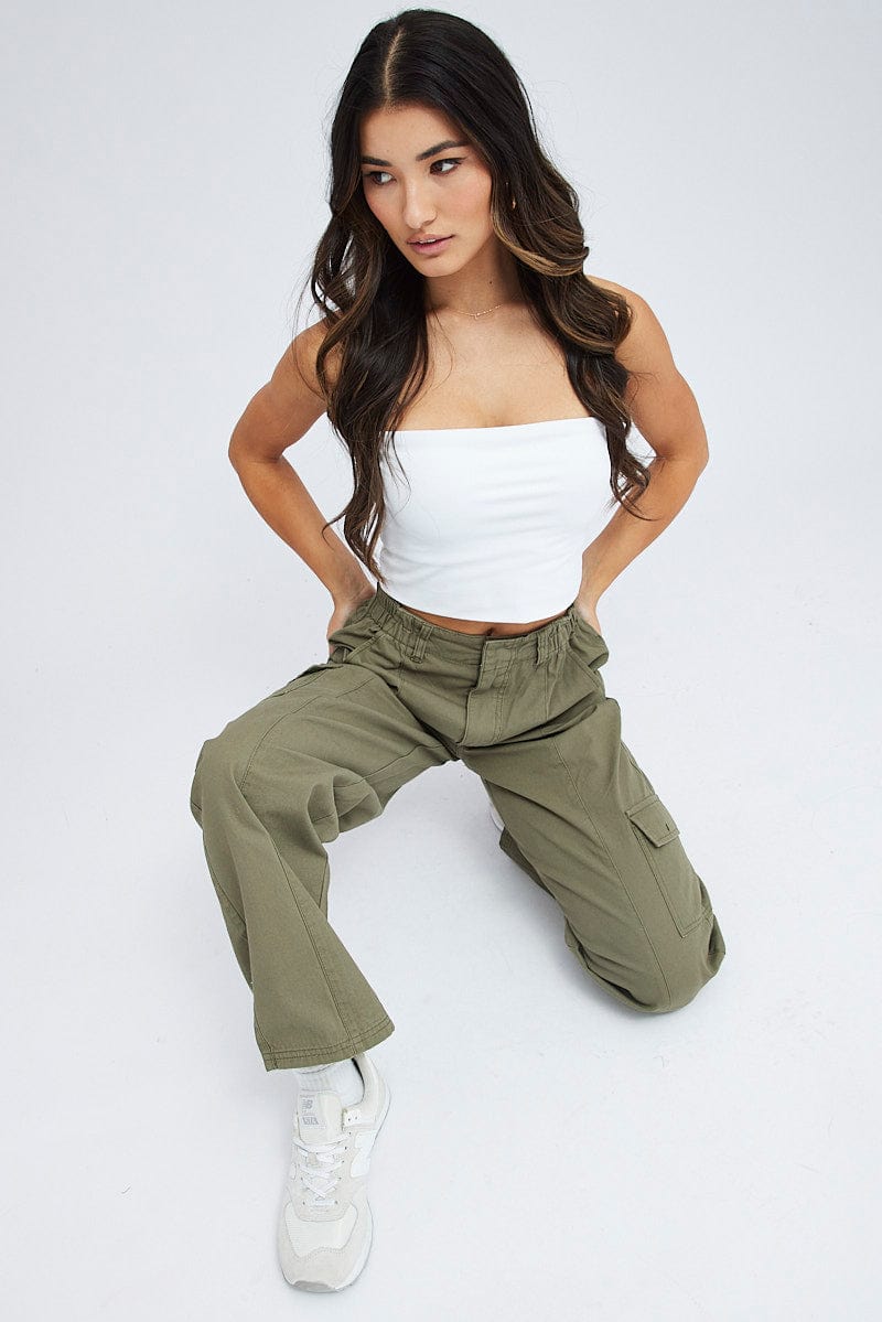 Green Cargo Pants Mid Rise