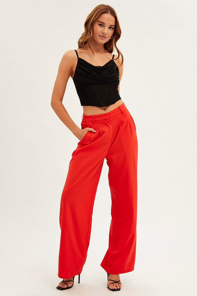 Orange Wide Leg Pants High Rise Ally Fashion