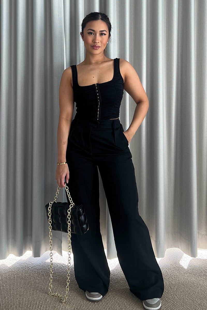 Black Cargo Pants Low Rise Wide Leg Ally Fashion