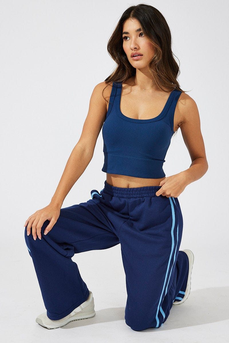 ADIDAS Women's Navy Cropped Capri Wide Leg Workout Athletic Track