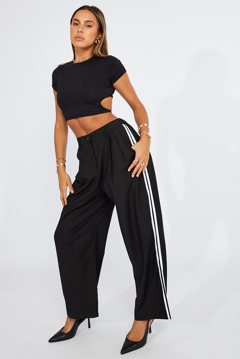 Black Wide Leg Pants Side Stripe Ally Fashion