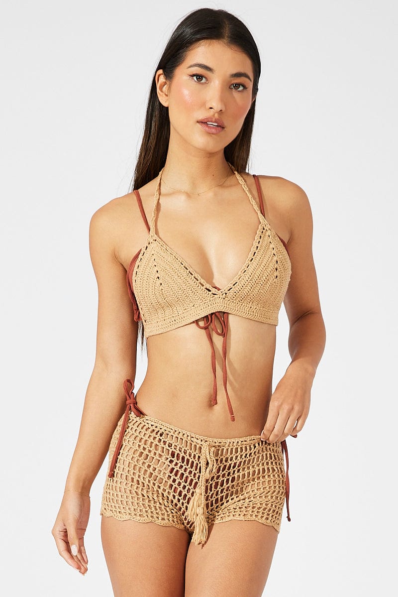 Brown Crochet Bikini Set