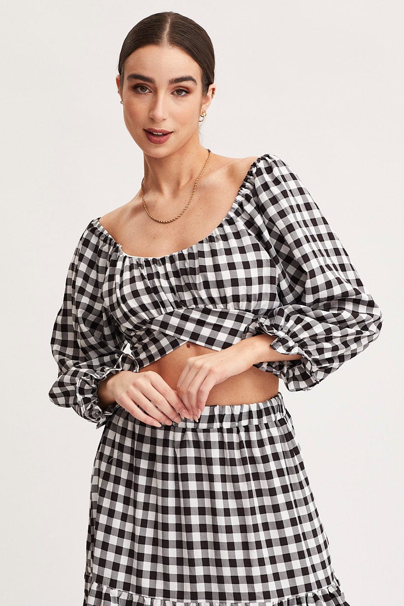 Women's Check Crop Top Long Sleeve Ally Fashion