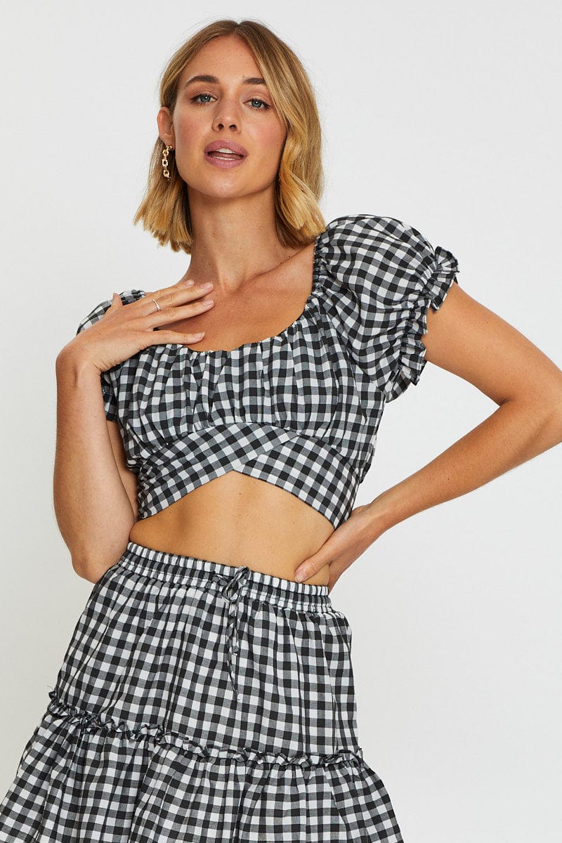 Women's Check Crop Top Tie Up Ally Fashion - Main Image