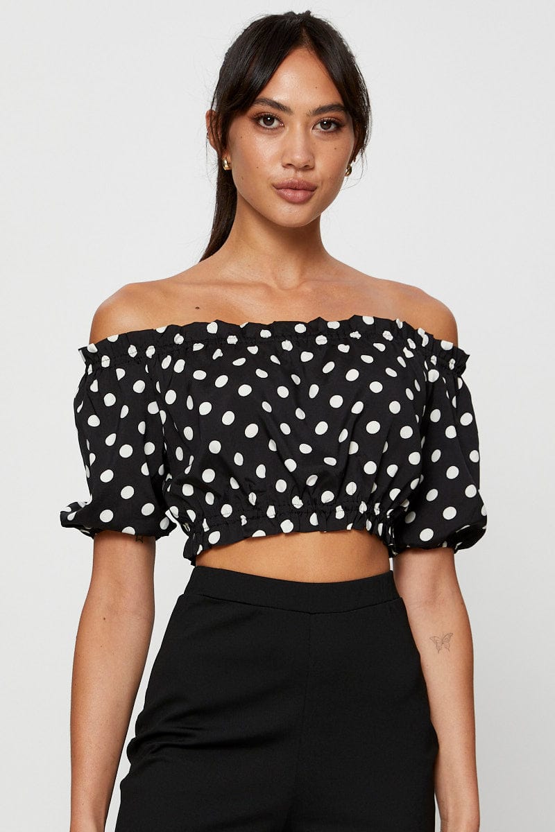 Women's Polka Dot Crop Off Shoulder Fashion