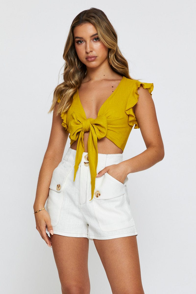 Women's White Light Must Singlet Sleeveless Tie Up Crop Ally Fashion