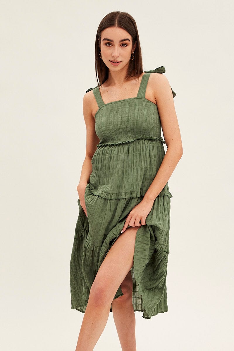 Emerald Green Sleeveless A-Line Long Cotton Dress – uNidraa