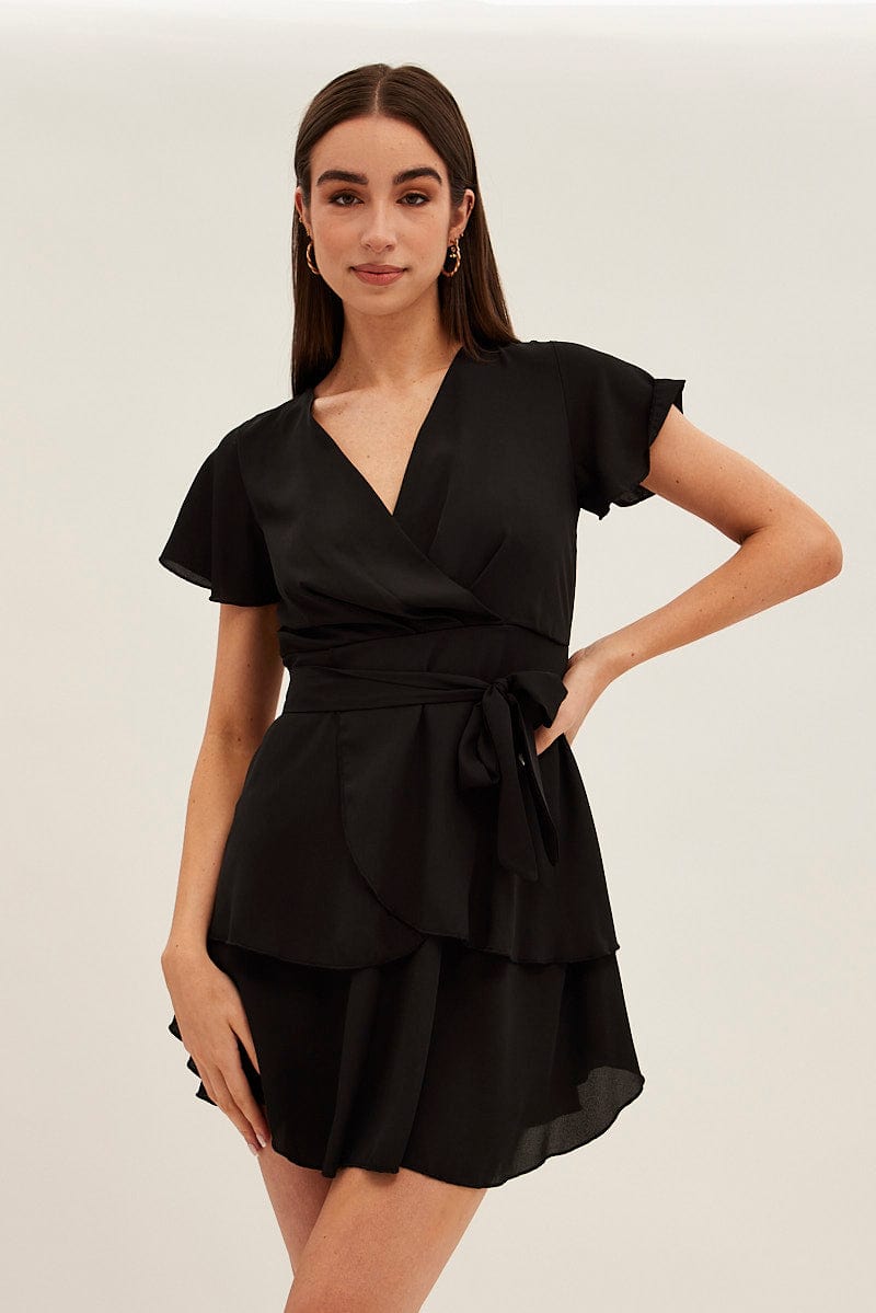 Black Short Sleeve Mini Skater Dress Ally Fashion