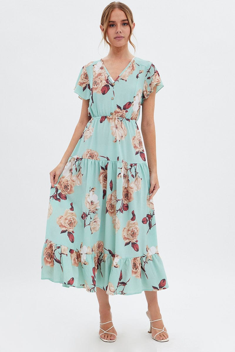 Green floral maxi on sale dress